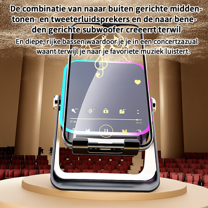 5-in-1 Draadloze Inductie Bluetooth-Luidspreker met Verstelbare Telefoonstandaard