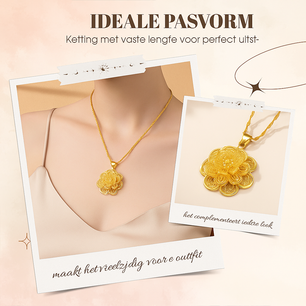 Elegante gouden bloemenhanger ketting