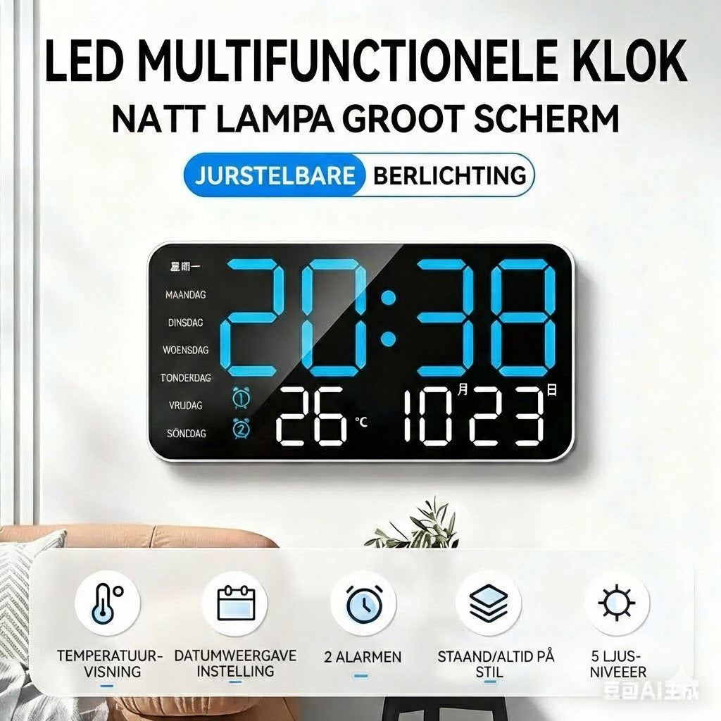 Multifunktionell dekorativ digital LED-väggklocka