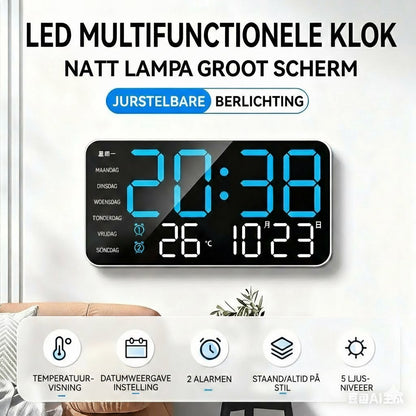 Multifunktionell dekorativ digital LED-väggklocka